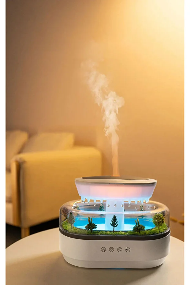 Yağmur Damlası Hava Nemlendirici - Aromaterapi Difüzör - 7 Renk RGB - Dinlendirici Sesler